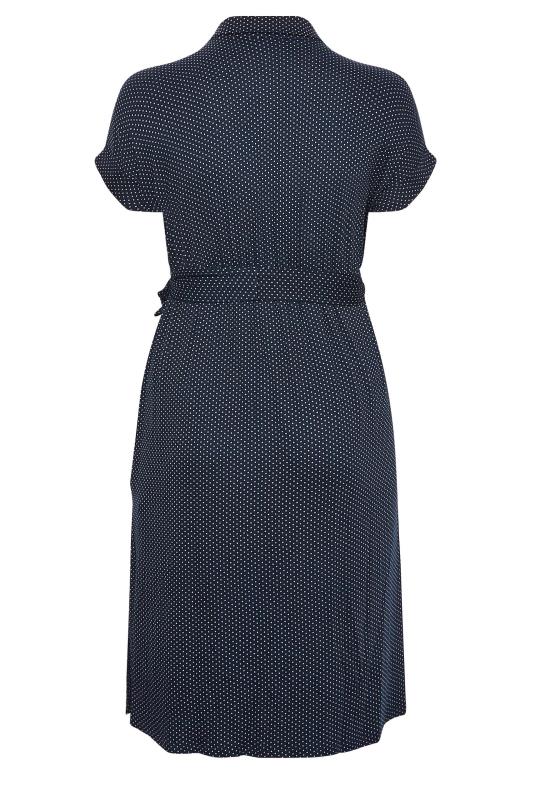 YOURS Curve Plus Size Navy Blue Polka Dot Split Hem Shirt Dress | Yours Clothing  7