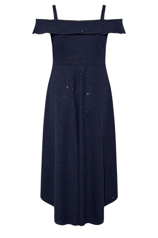 YOURS LONDON Plus Size Navy Blue Glitter Bardot Bridesmaid Dress | Yours Clothing 7