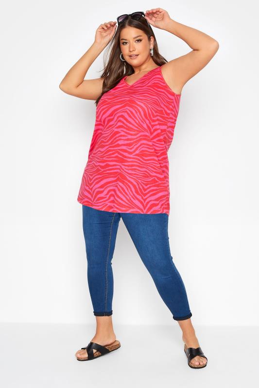 Plus Size Pink Zebra Print Bar Back Vest Top | Yours Clothing 2