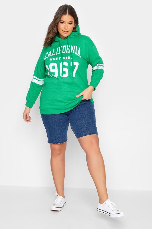 YOURS Plus Size Green 'California' Varsity Hoodie | Yours Clothing 2