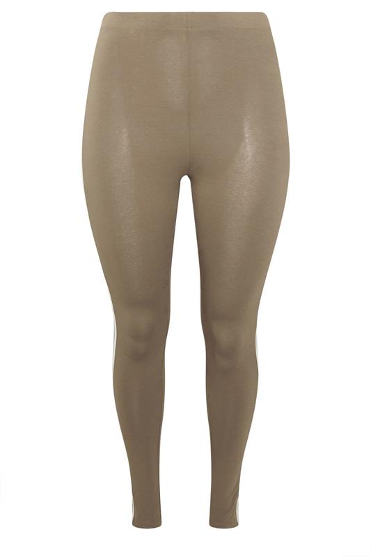 YOURS ACTIVE Plus Size Brown Side Stripe Leggings | Yours Clothing 7