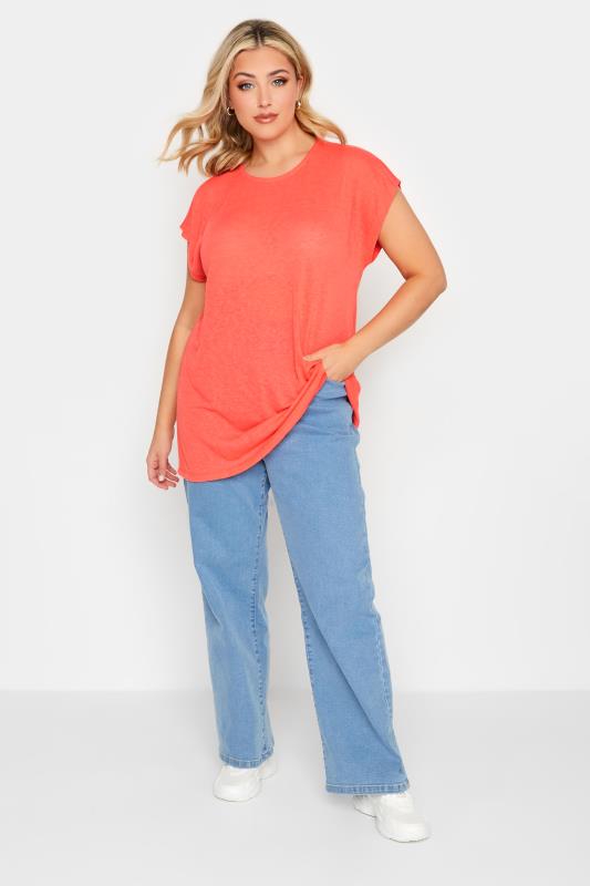YOURS Curve Plus Size 2 PACK Blue & Pink Linen Look T-Shirt | Yours Clothing  5