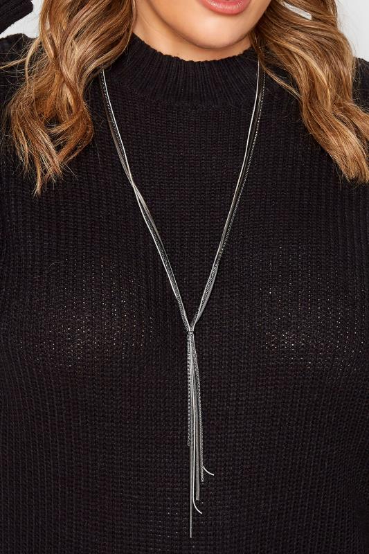 Silver & Black Tone Chain Knot Necklace | Yours Clothing 1