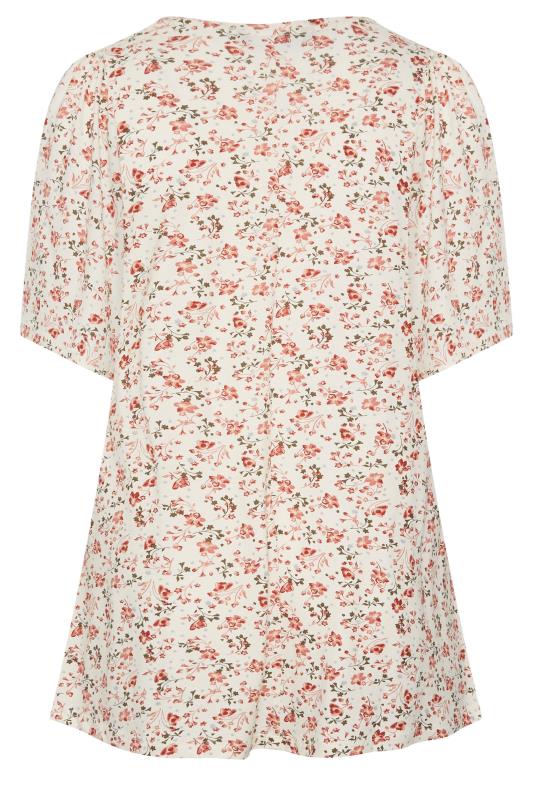 YOURS Plus Size White Floral Pleat Front Swing Top | Yours Clothing 7