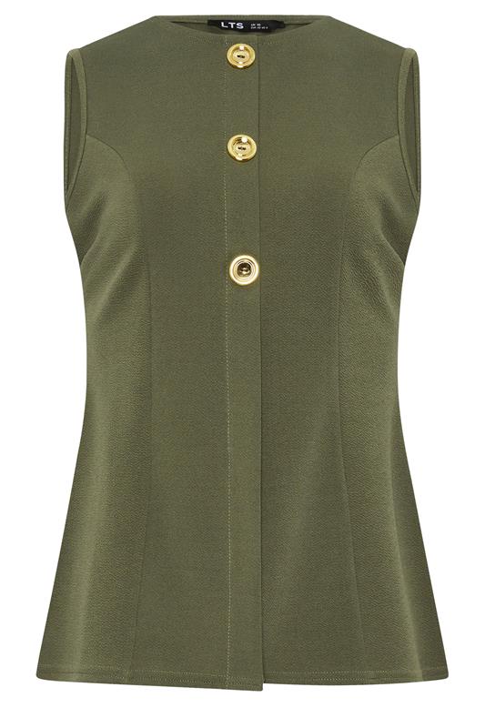 LTS Tall Women's Khaki Green Textured Button Waistcoat | Long Tall Sally 5
