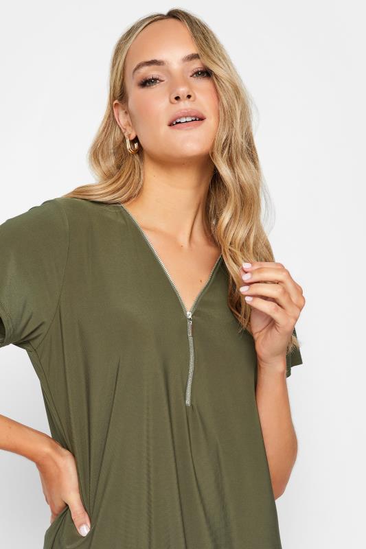 LTS Tall Women's Khaki Green Zip Detail T-Shirt | Long Tall Sally 4