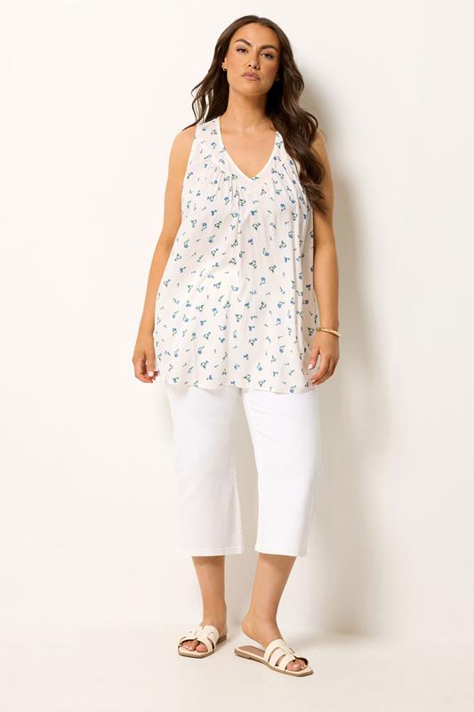 YOURS Plus Size White Ditsy Floral Vest Top | Yours Clothing 1