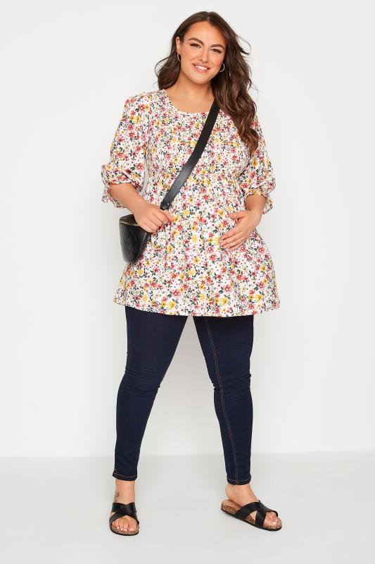 BUMP IT UP MATERNITY Plus Size White Floral Shirred Top | Yours Clothing 2