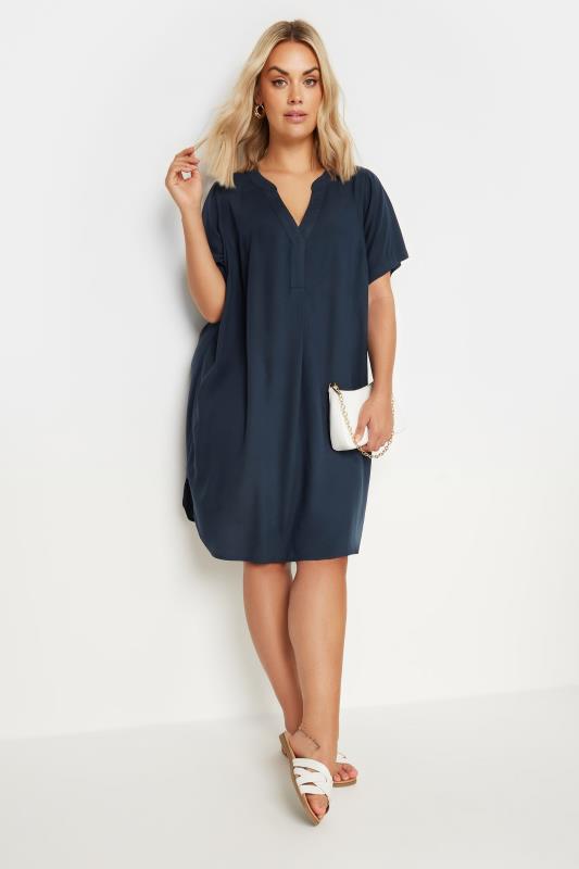  Tallas Grandes YOURS Curve Navy Blue Short Sleeve Tunic Dress