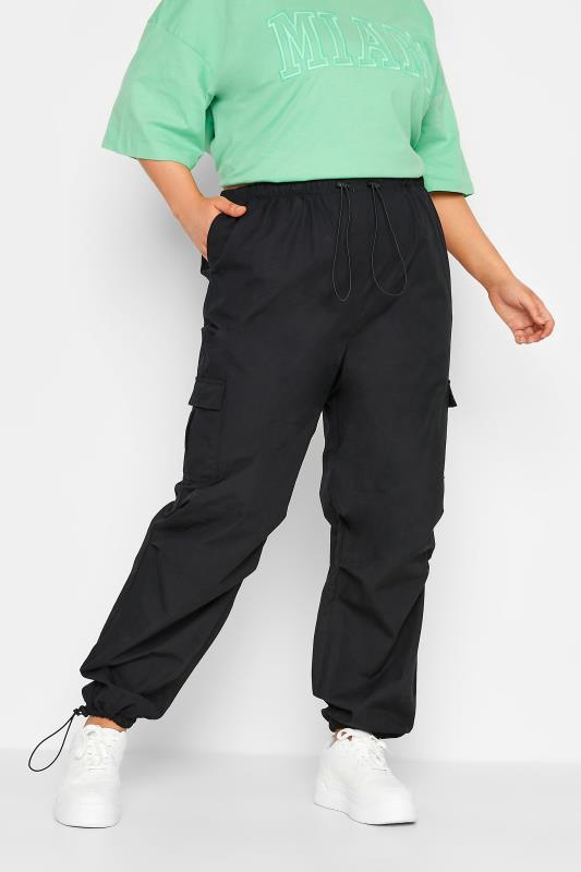 Plus Size  YOURS Curve Black Cuffed Cargo Parachute Trousers
