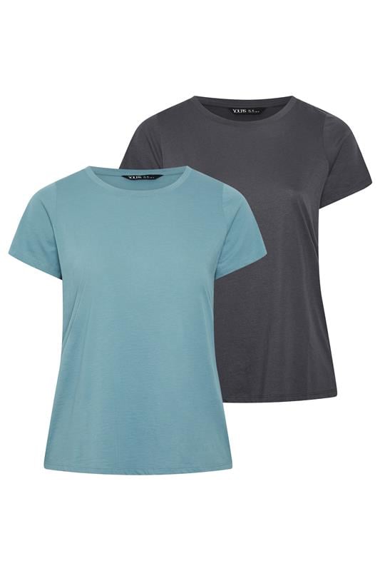  YOURSET 2-pack blauwe en grijze core basic T-shirts