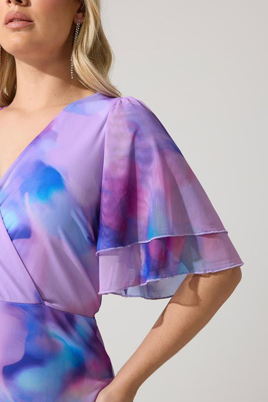 YOURS LONDON Plus Size Purple Abstract Wrap Ruffle Hem Dress | Yours Clothing 4