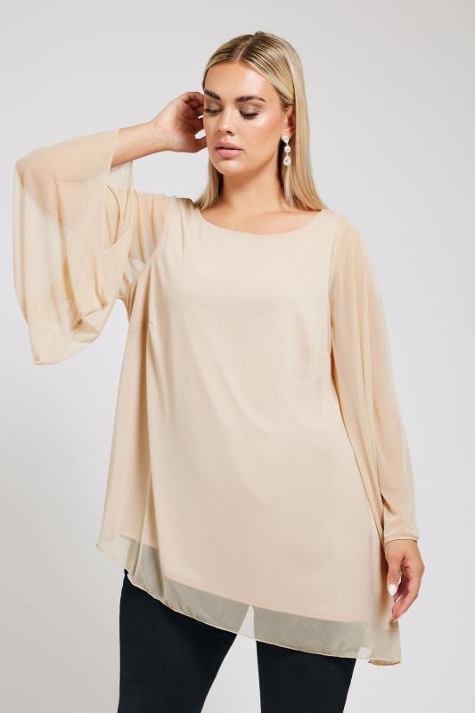 YOURS LONDON Plus Size Natural Brown Long Sleeve Asymmetrical Blouse | Yours Clothing 1