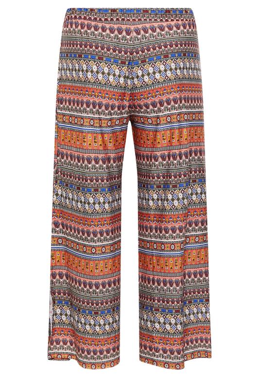 Plus Size Orange Aztec Print Tie Wide Leg Trousers | Yours Clothing 5