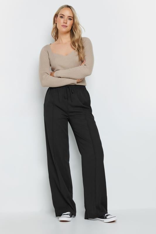 LTS Tall Black Tie Waist Wide Leg Trousers | Long Tall Sally 1