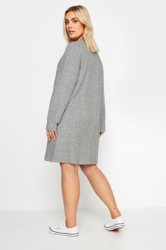 YOURS Plus Size Light Grey Soft Touch Ribbed Jumper Dress | Yours Clothing 3