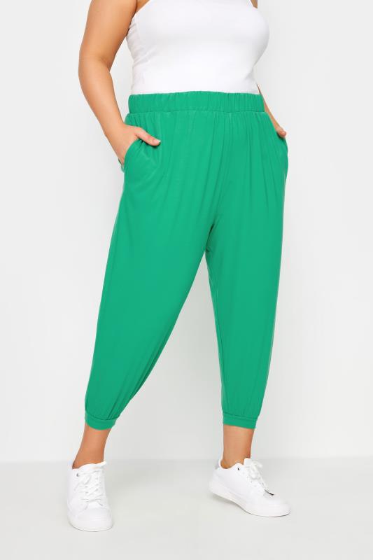 Plus Size  YOURS Curve Green Cropped Harem Joggers