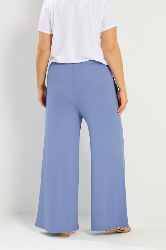 YOURS Plus Size Blue Soft Touch Wide Leg Trousers | Yours Clothing 2
