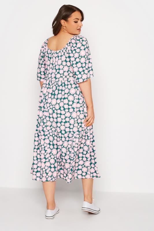 Plus Size Pink Daisy Print Square Neck Midaxi Dress | Yours Clothing 3