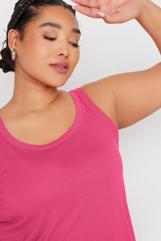 YOURS Plus Size Pink Cotton Blend Vest Top | Yours Clothing 4