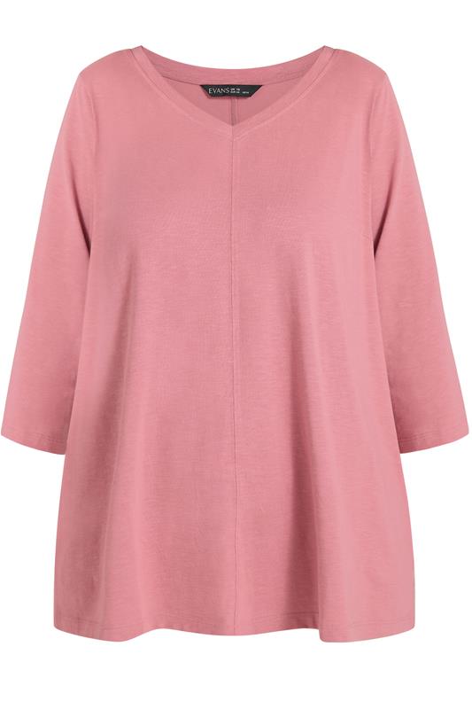 EVANS Plus Size Pink V-Neck Cotton Top | Evans 5