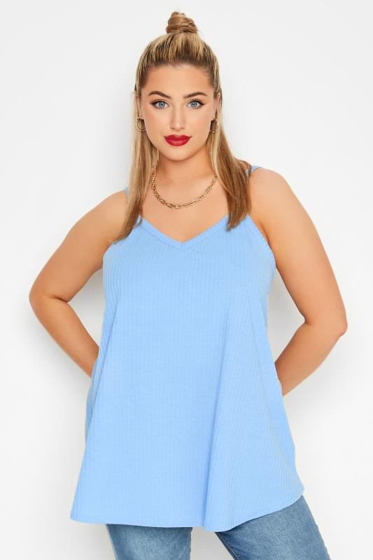 Plus Size  LIMITED COLLECTION Curve Light Blue Rib Swing Cami Top