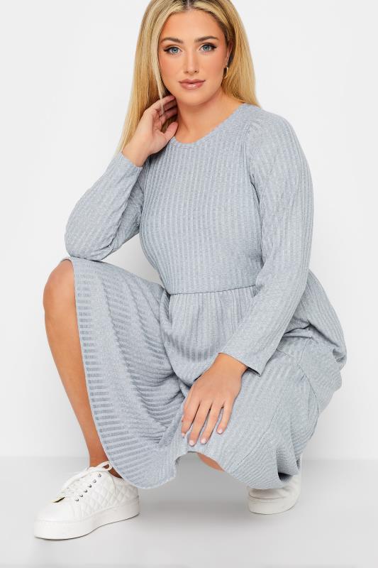 YOURS Plus Size Blue Ribbed Midi Dress | Yours Clothing 4