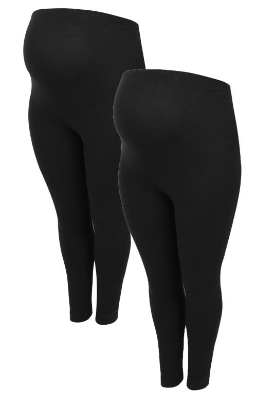 Plus Size BUMP IT UP MATERNITY 2 Pack Black Essential Leggings With Comfort Panel | Yours Clothing 2
