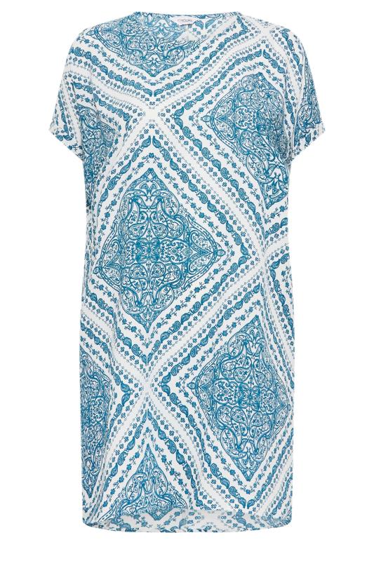 YOURS Plus Size Blue Tile Print Tunic Dress | Yours Clothing 6