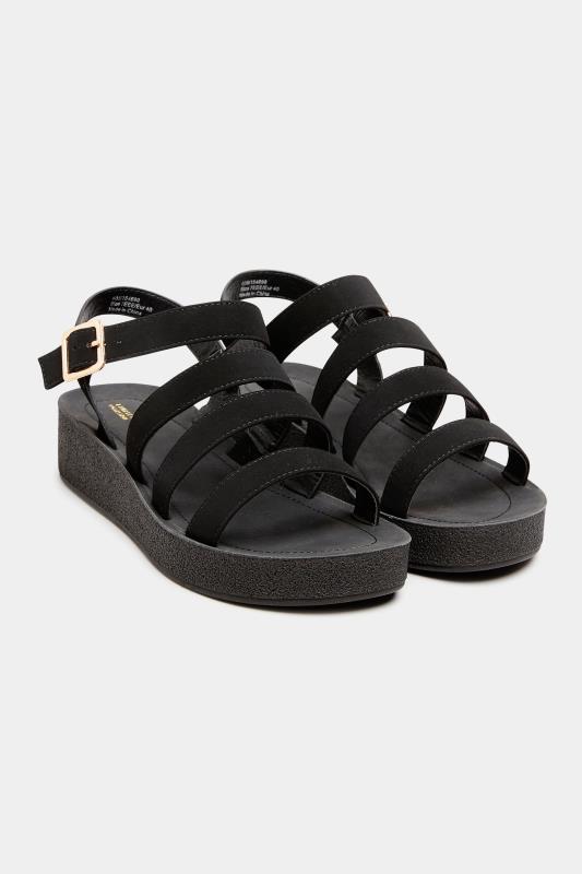  LIMITED COLLECTION Black Multi Strap Sporty Platform Sandals In Extra Wide EEE Fit