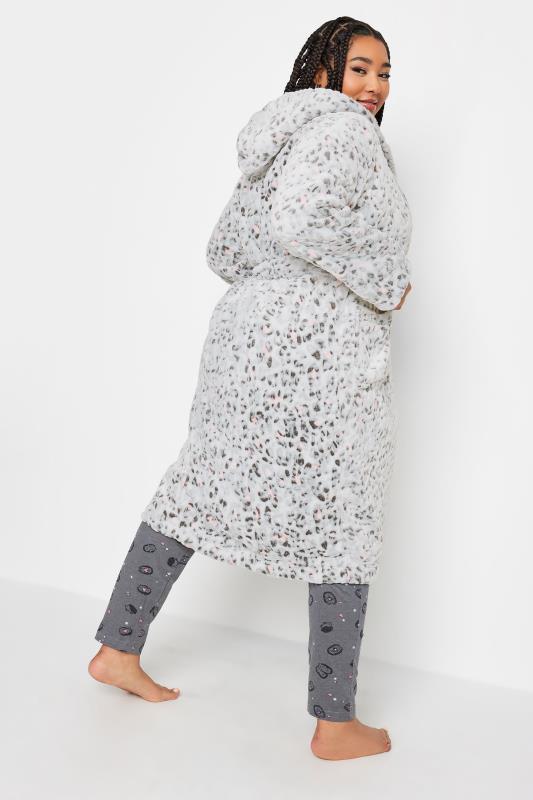 Yours Plus Size Light Grey Animal Print Hooded Dressing Gown | Yours Clothing 4