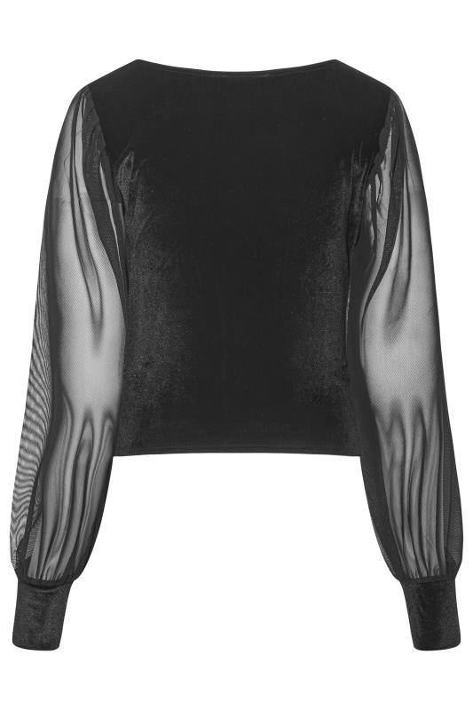 LTS Tall Black Velvet & Mesh Long Sleeve Corset Top 7