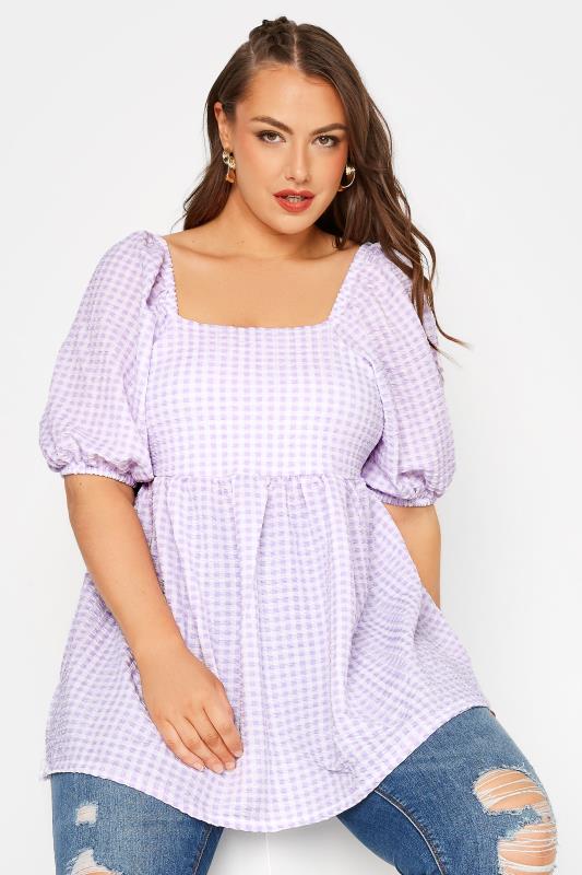 LIMITED COLLECTION Curve Lilac Purple Gingham Milkmaid Top 4