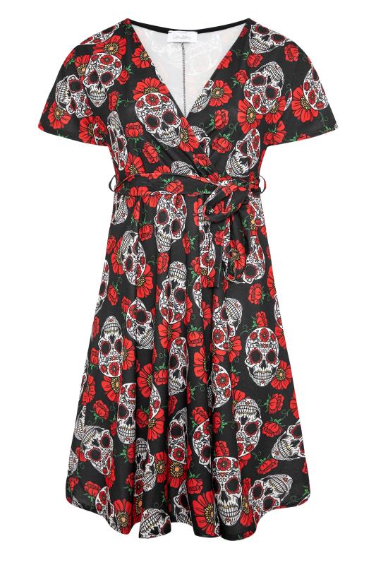Plus Size YOURS LONDON Black Skull Print Wrap Halloween Midi Dress | Yours Clothing 6