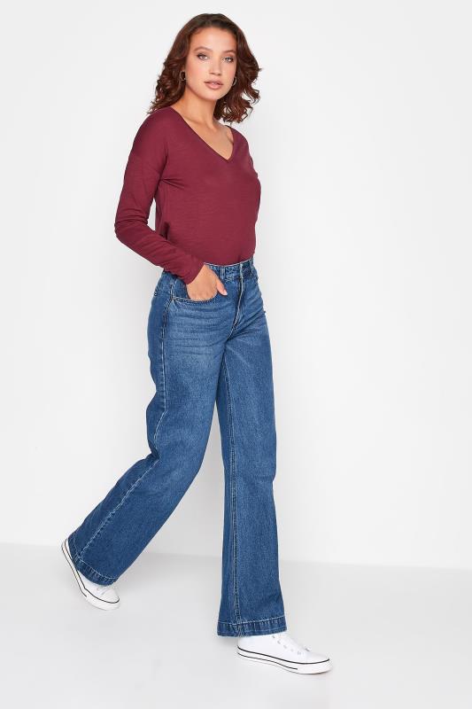 LTS Tall Women's Dark Red V-Neck Long Sleeve Cotton T-Shirt | Long Tall Sally 2