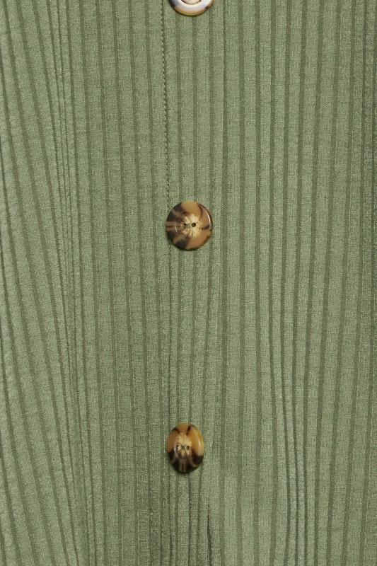 LTS Tall Khaki Green Ribbed Button Detail Swing T-Shirt | Long Tall Sally 5