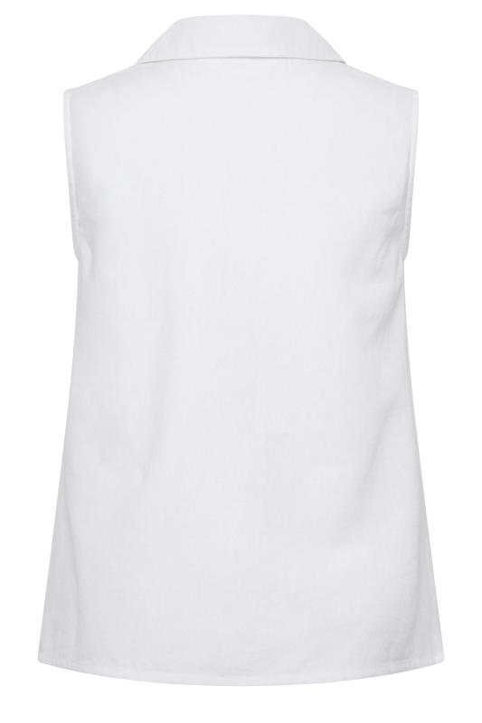 YOURS PETITE Plus Size White Linen Blend Sleeveless Shirt | Yours Clothing 2