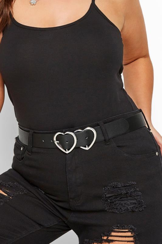 Black & Silver Double Heart Belt | Yours Clothing 1