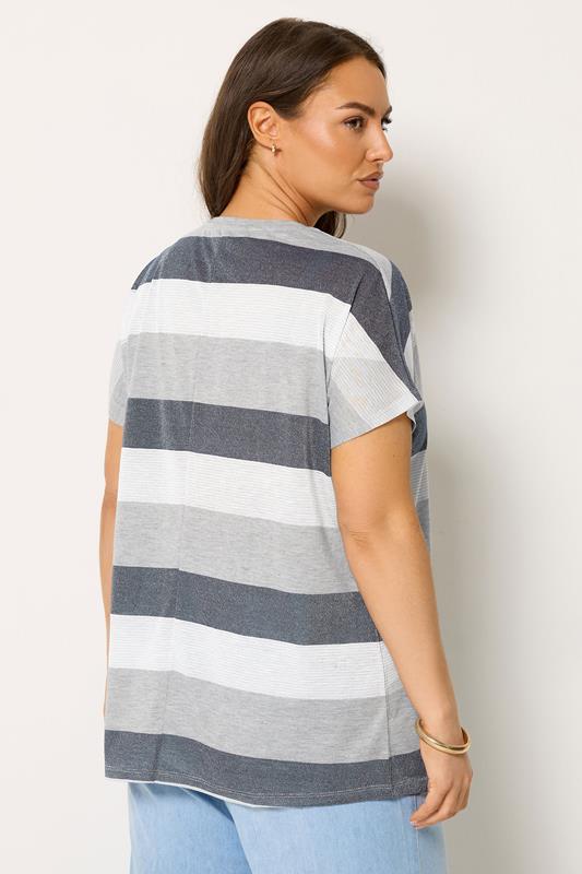 Yours Plus Size Grey Metallic Stripe T-Shirt | Yours Clothing 2