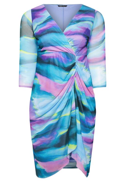 YOURS LONDON Plus Size Blue Abstract Print Mesh Midi Dress | Yours Clothing 5