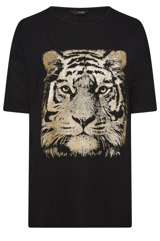 YOURS Plus Size Black & Gold Glitter Tiger Print Split Hem T-Shirt | Yours Clothing 6