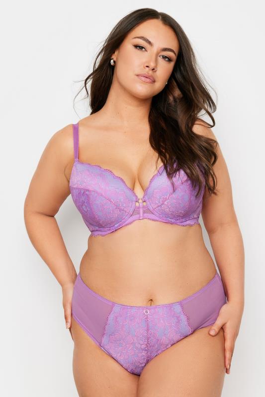 YOURS Plus Size Lilac Purple Lace Detail Padded Bra | Yours Clothing 1