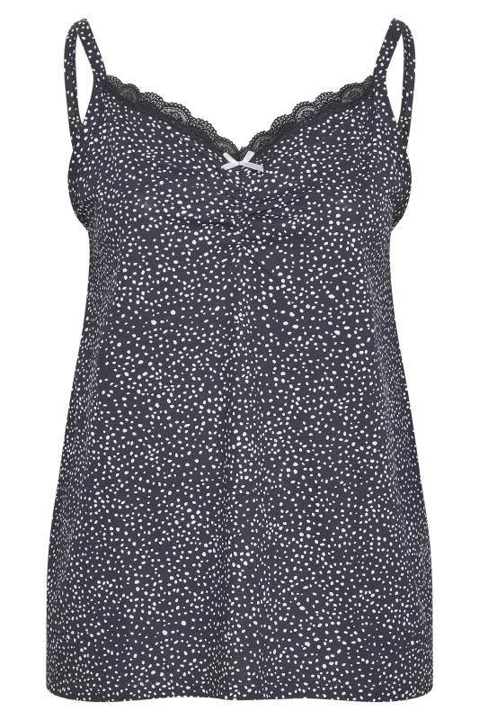 Plus Size Navy Blue Spot Print Lace Trim Cami Pyjama Top | Yours Clothing  7