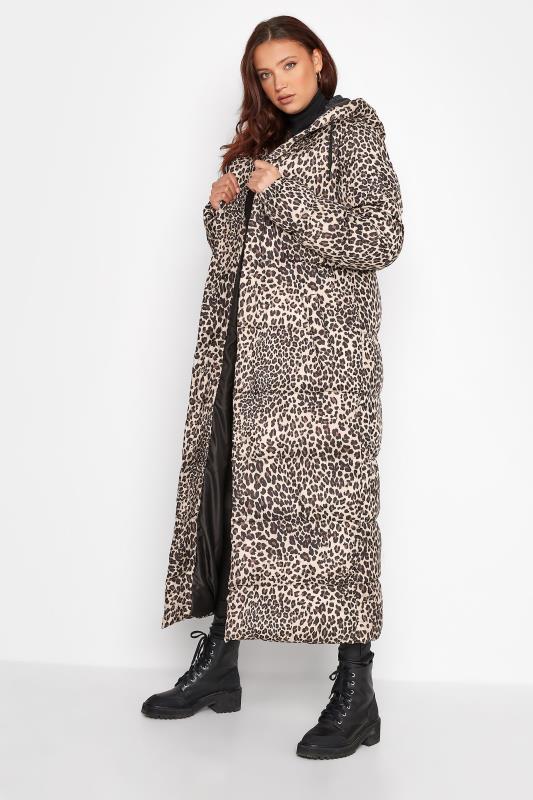LTS Tall Beige Brown Animal Print Longline Puffer Coat 1