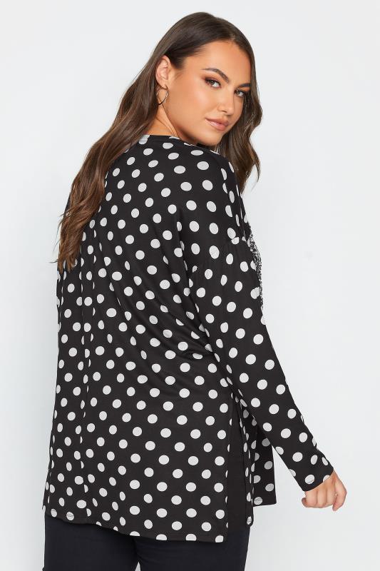 YOURS Curve Plus Size Black & Silver Sequin Polka Dot Top | Yours Clothing  3
