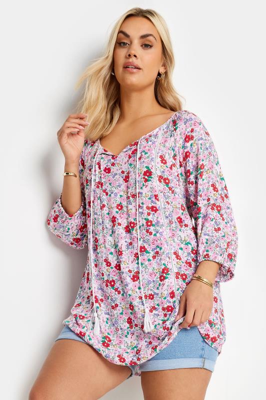  Tallas Grandes YOURS Curve Pink Floral Print Gypsy Blouse