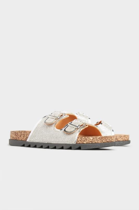  Grande Taille Silver Sparkle Footbed Sandal In Wide Fit