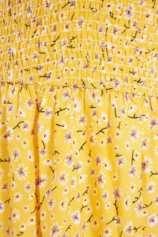 Curve Yellow Floral Sleeveless Shirred Sundress 5