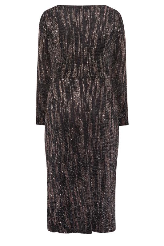 YOURS LONDON Plus Size Black Glitter Stripe Midi Wrap Dress | Yours Clothing 8