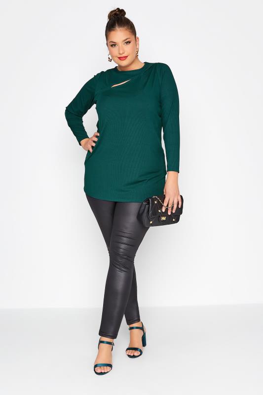 LIMITED COLLECTION Plus Size Green Ribbed Cut Out Top | Yours Clothing 2